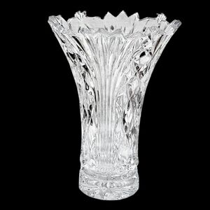 Fifth Avenue Crystal Tall Cut Glass Vase Fan & Diamond Cuts 9.5”